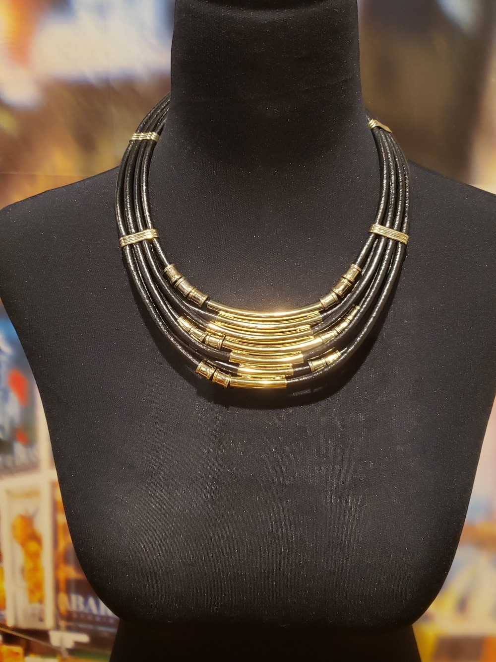 Black and Gold Multi-Strand Collar Necklace
